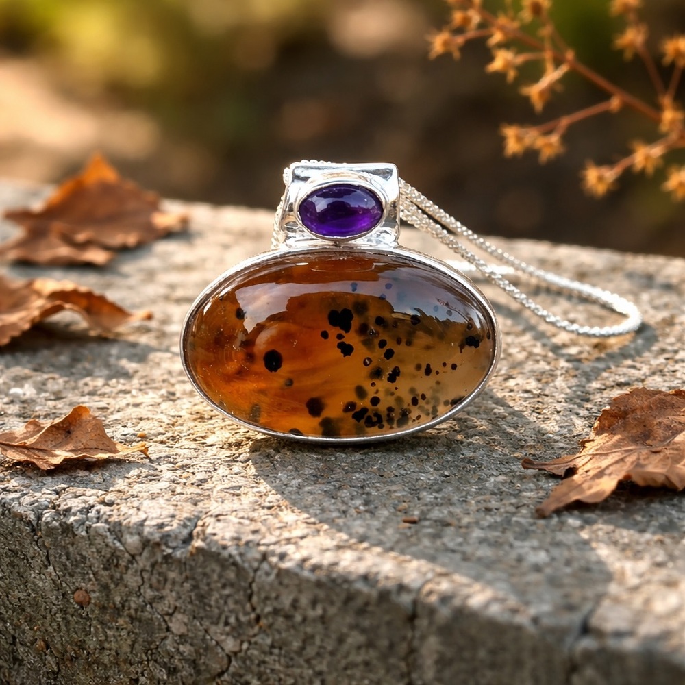 Montana Agate & Amethyst Necklace - Picture 5 of 13